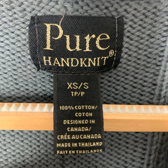 Pure Handknit Women’s Grey-Green Cotton Cardigan –XS – Handmade, Hooded - Picture 2 of 16